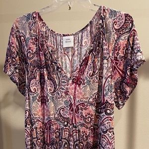 Knox Rose Bohemian Paisley Print Dress Flowing Above Knee Size Large